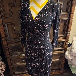 Ann Taylor Black & Pink Floral Wrap Dress